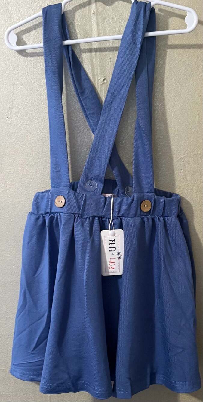 Pete + Lucy Blue Denim Suspender Skirt